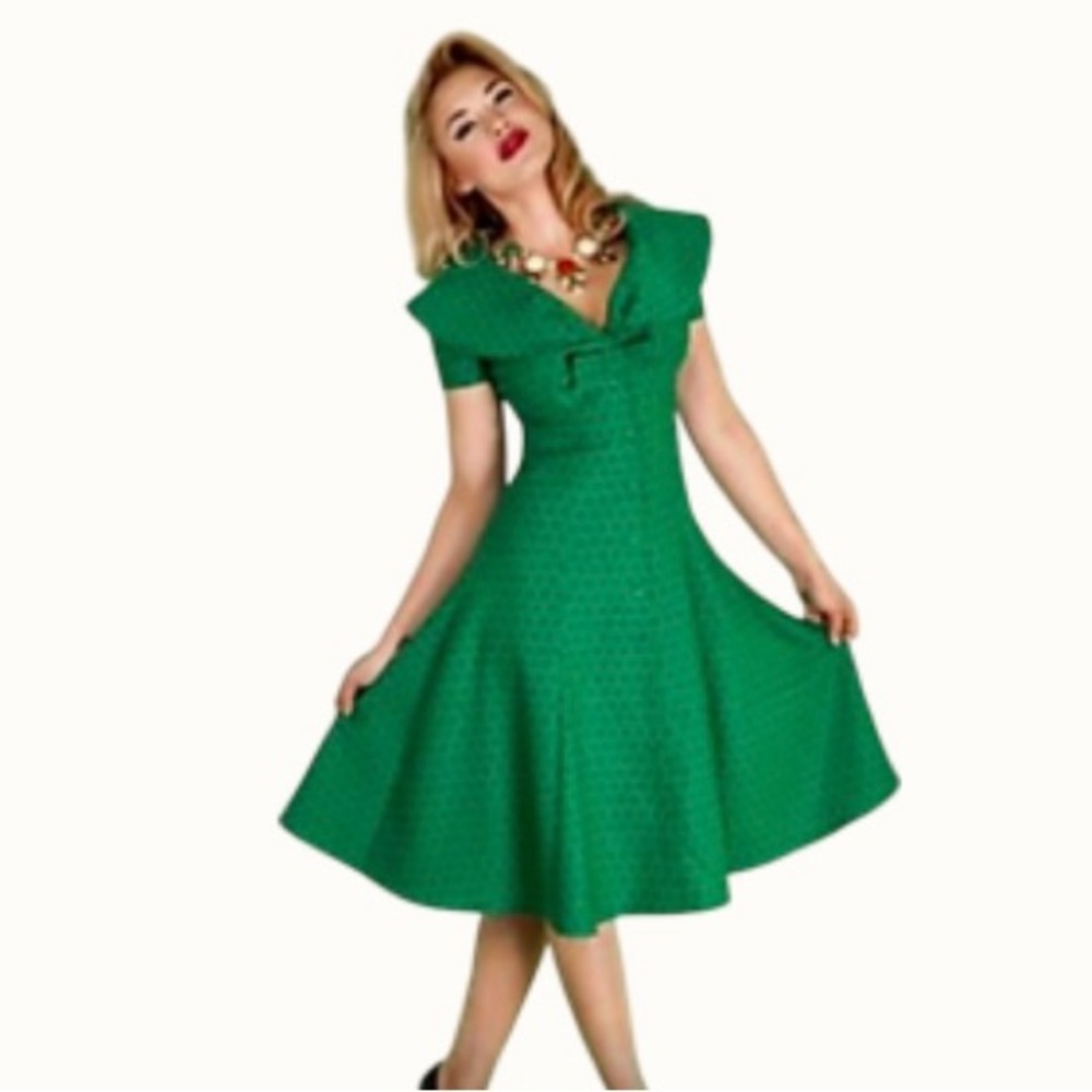 Tatyana Emerald Green Vintage-Inspired Midi Dress